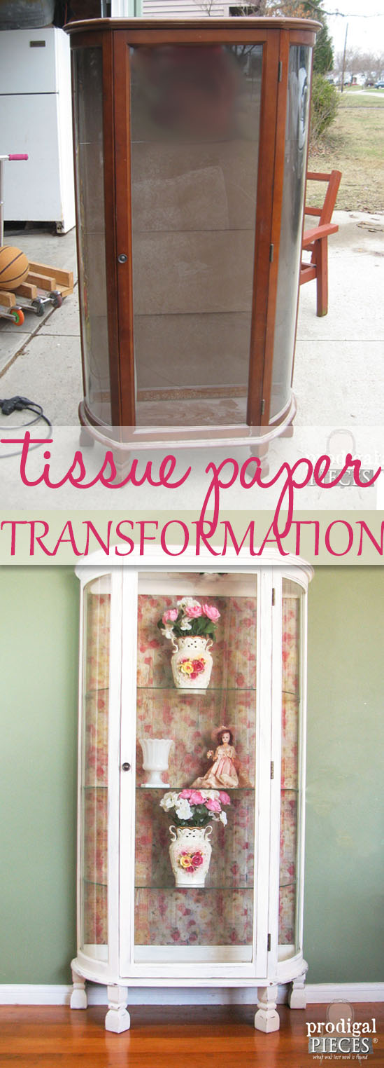 Vintage Curio Cabinet Gets Tissue Paper Transformation by Prodigal Pieces | www.prodigalpieces.com