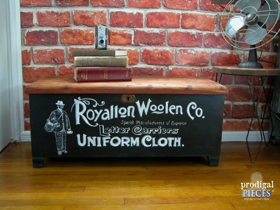 Thrifted Acme cedar chest is an industrial work of art with vintage typography by Prodigal Pieces | prodigalpieces.com