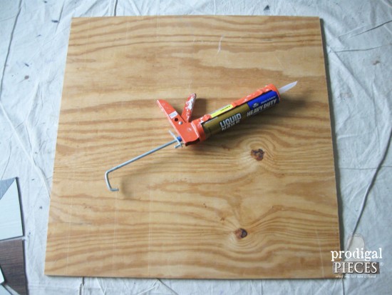 Gluing Tile onto Board for Faux Wall Quilt | Prodigal Pieces | www.prodigalpieces.com