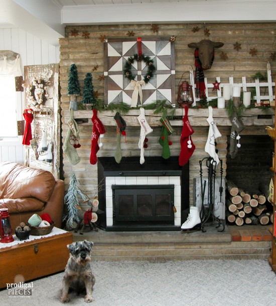 It's a rustic farmhouse Christmas in our house. From handmade stockings to the DIY wall quilt as a backdrop, it's all about family. | Prodigal Pieces | www.prodigalpieces.com