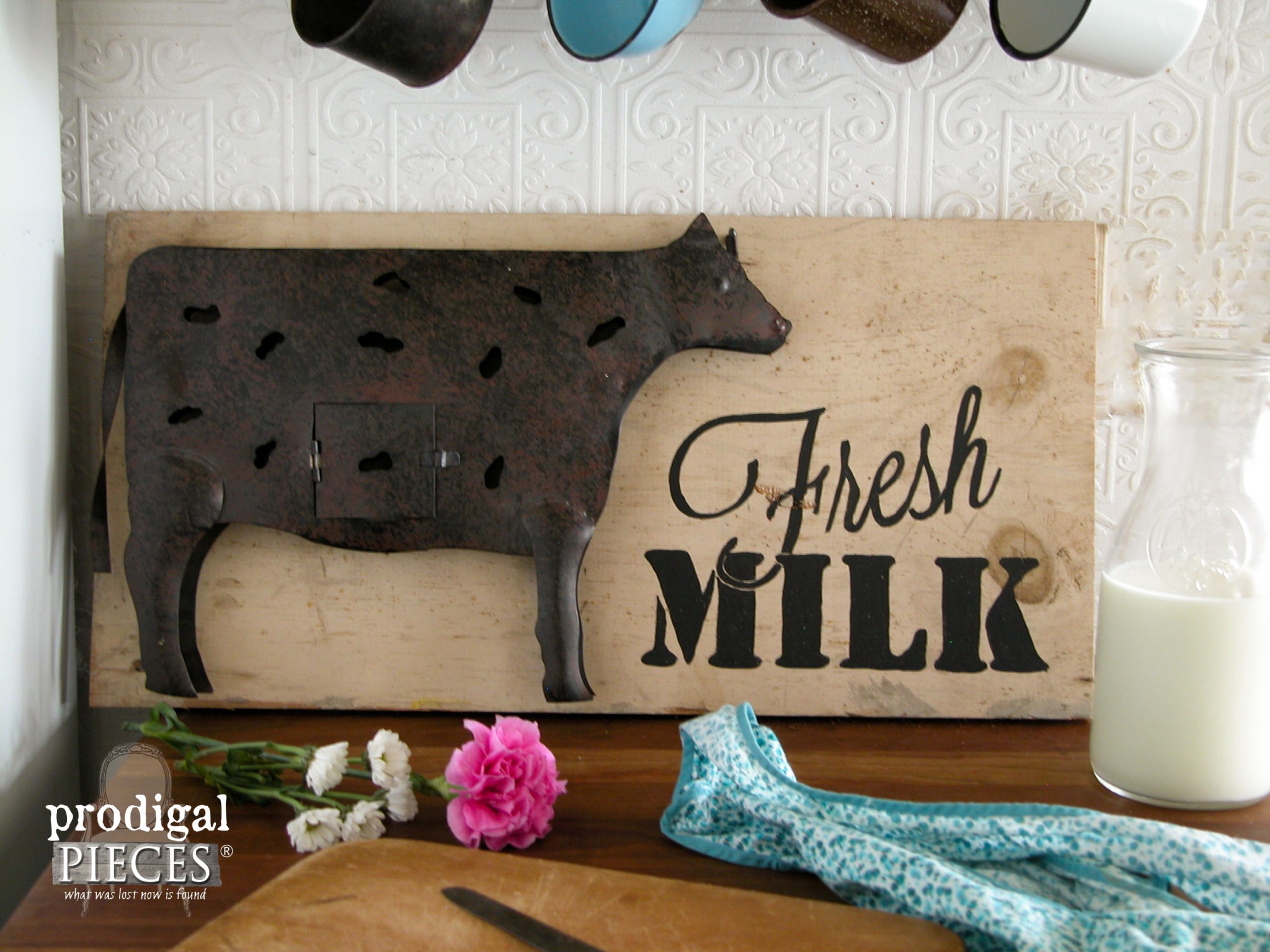 Rustic Farmhouse Fresh Milk Sign Metal Art from Reclaimed Finds by Prodigal Pieces | www.prodigalpieces.com