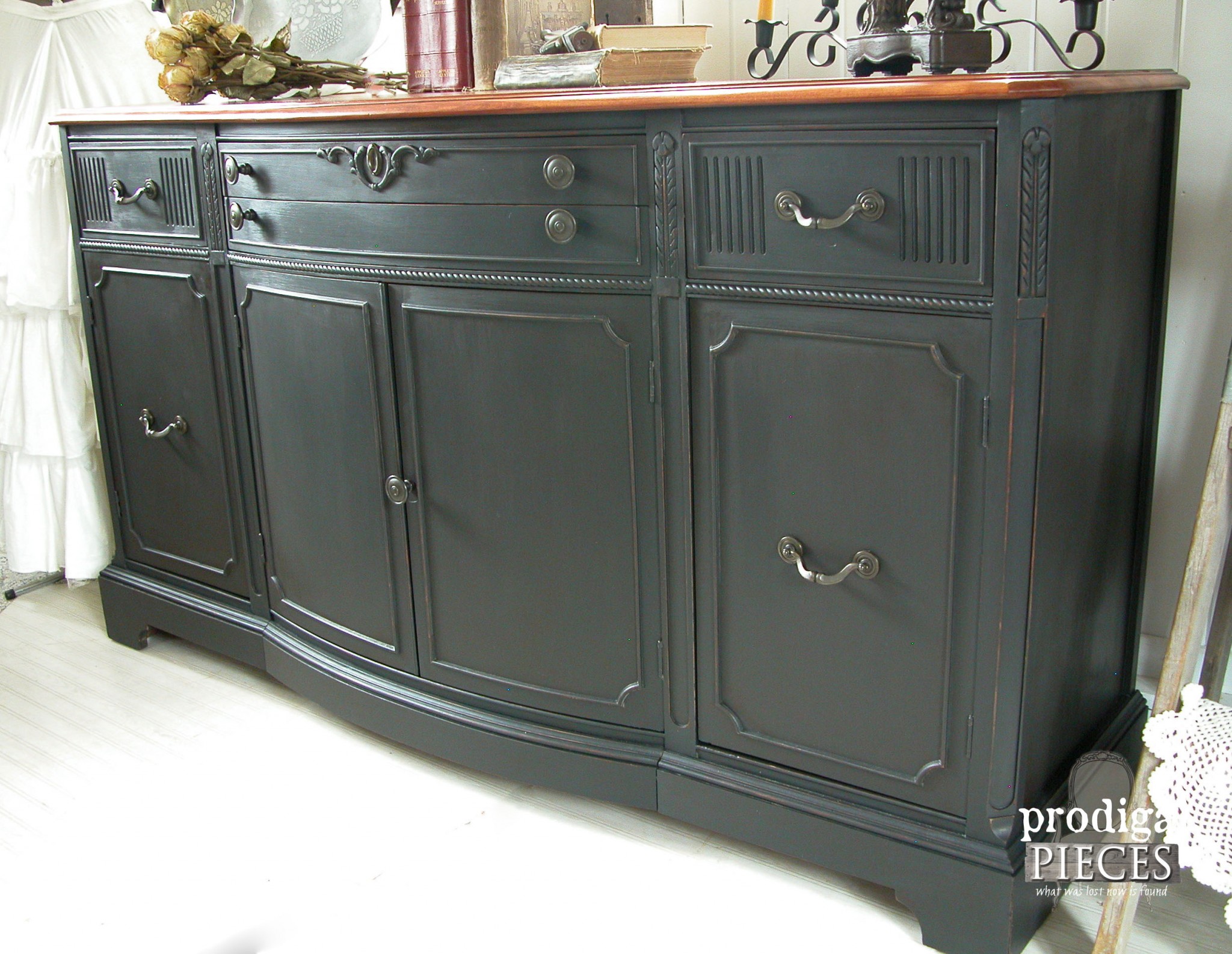Side View of Vintage Black Buffet by Prodigal Pieces | www.prodigalpieces.com