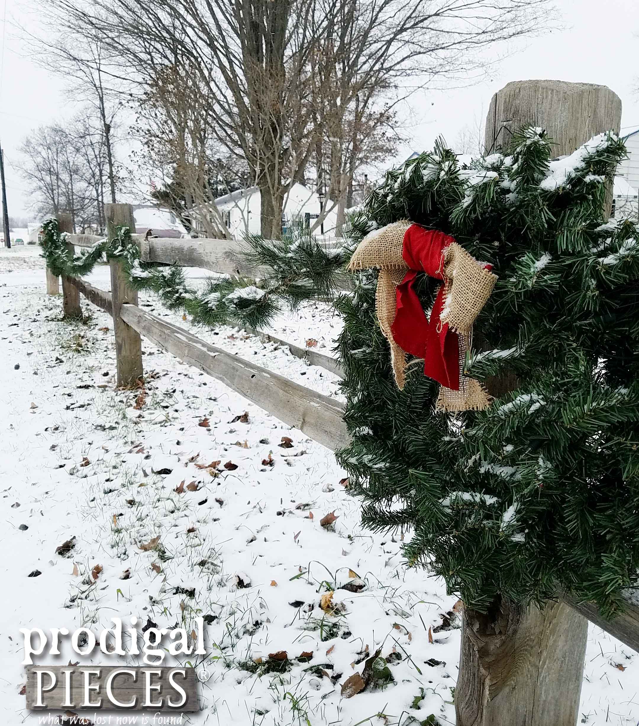 Split Rail Fence with Holiday Garland and Wreaths | Prodigal Pieces | prodigalpieces.com