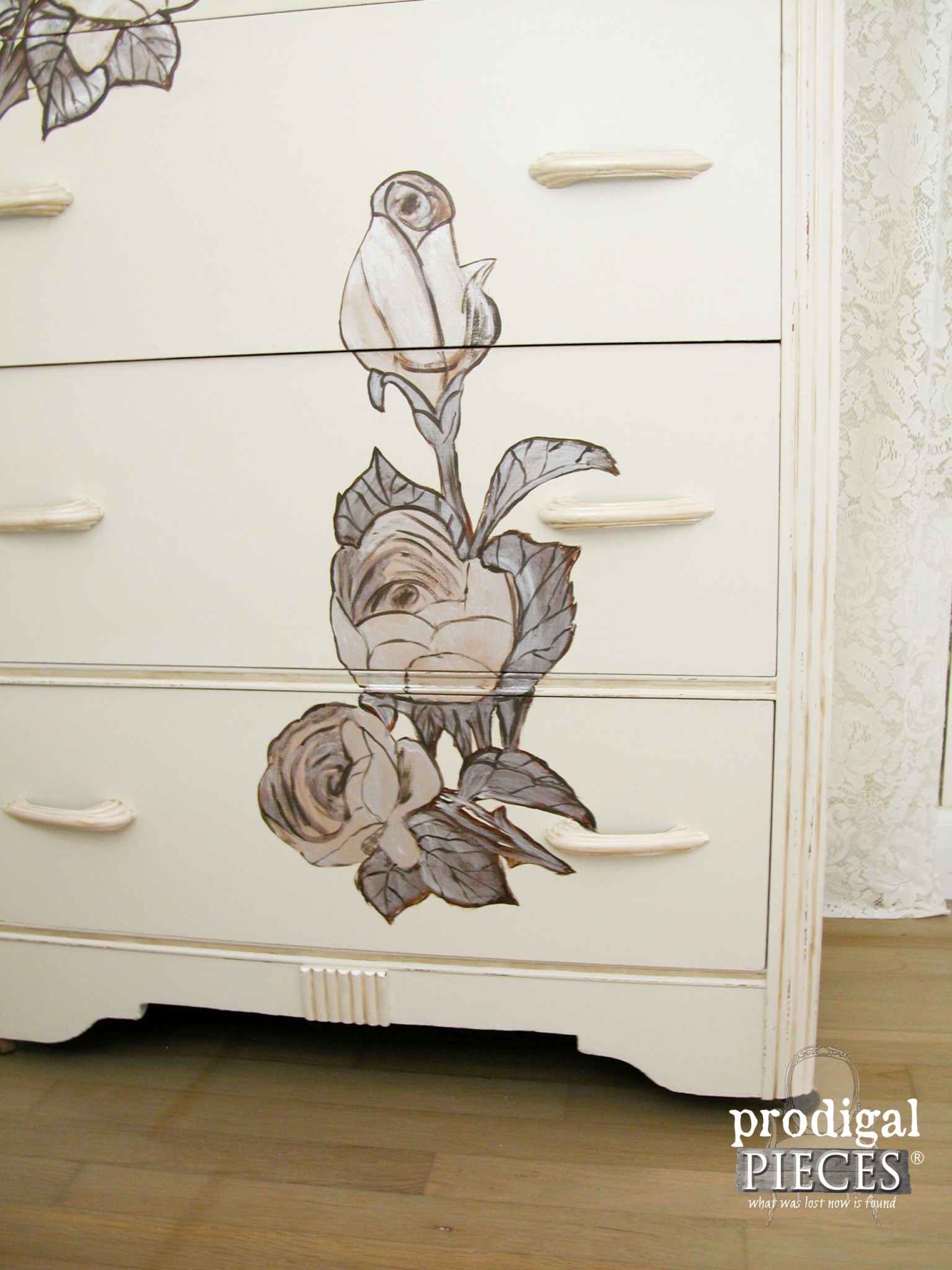 Shabby Chic Roses added to Art Deco Chest by Prodigal Pieces | www.prodigalpieces.com