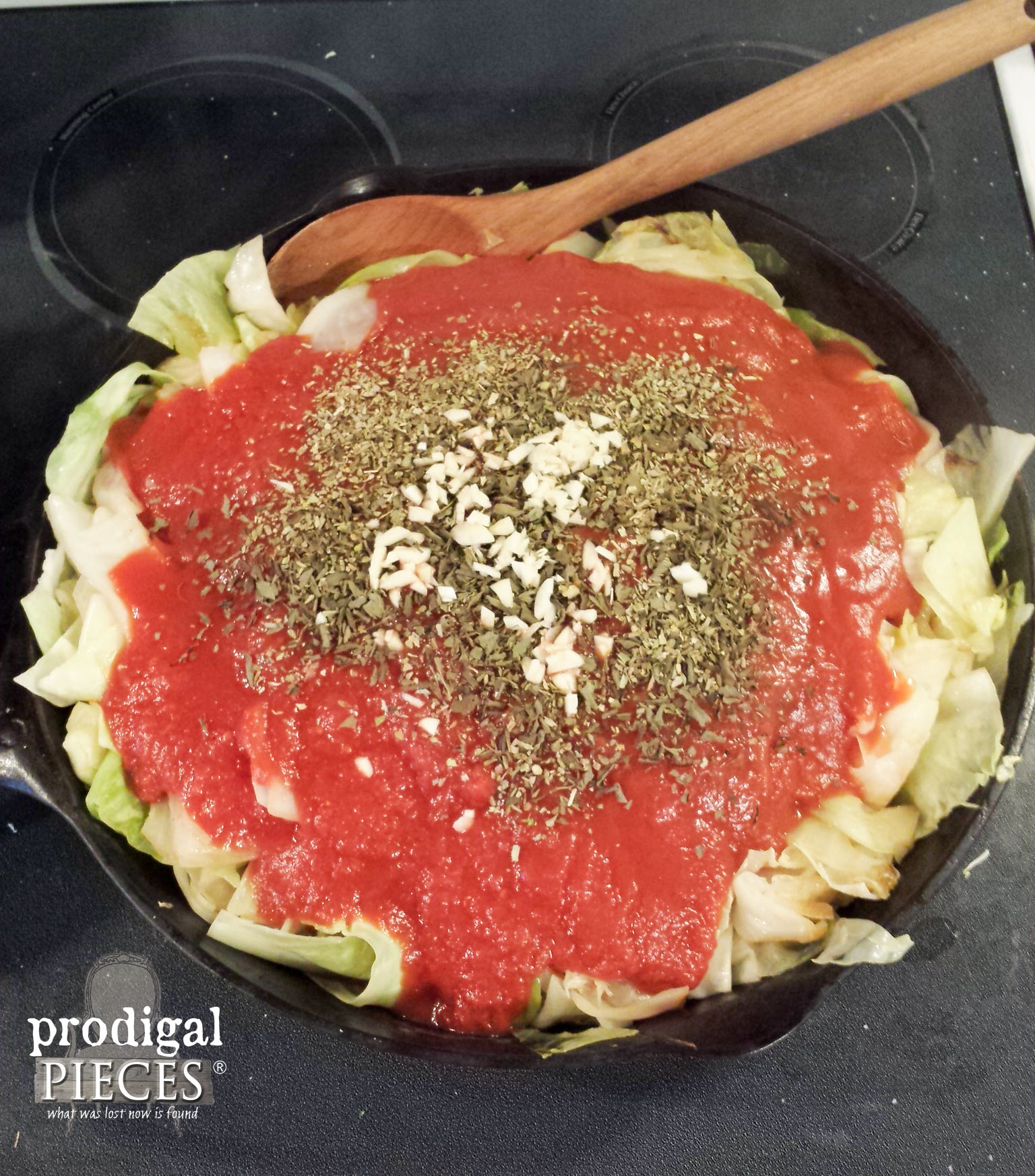 Adding Cabbage Skillet Pizza Ingredients | Prodigal Pieces | www.prodigalpieces.com