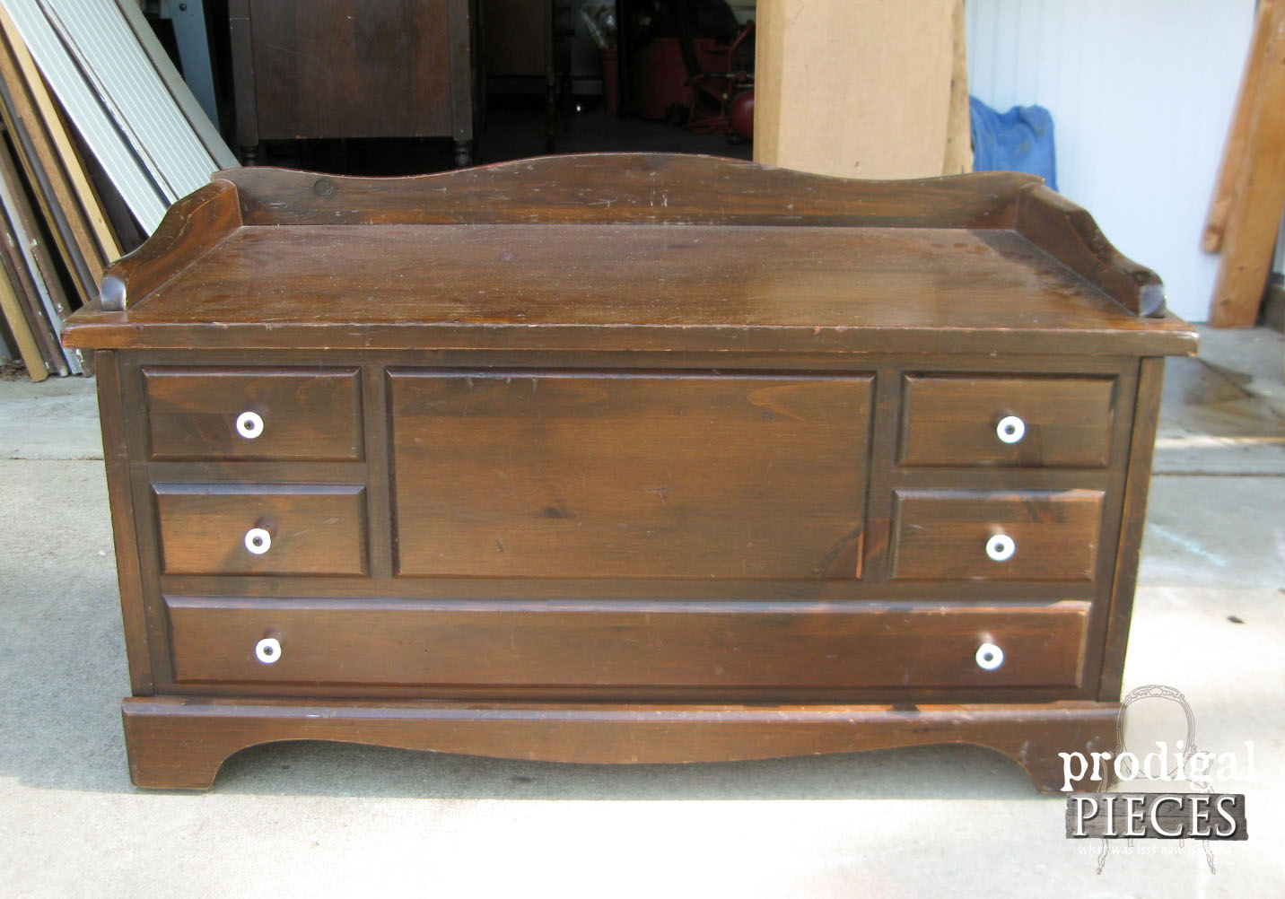 Dark Brown Child's Toy DIY Wooden Chest Before Makeover | Prodigal Pieces | prodigalpieces.com
