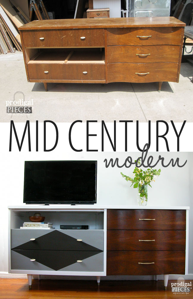 Mid Century Credenza Found Curbside Becomes Entertainment Console by Prodigal Pieces | prodigalpieces.com