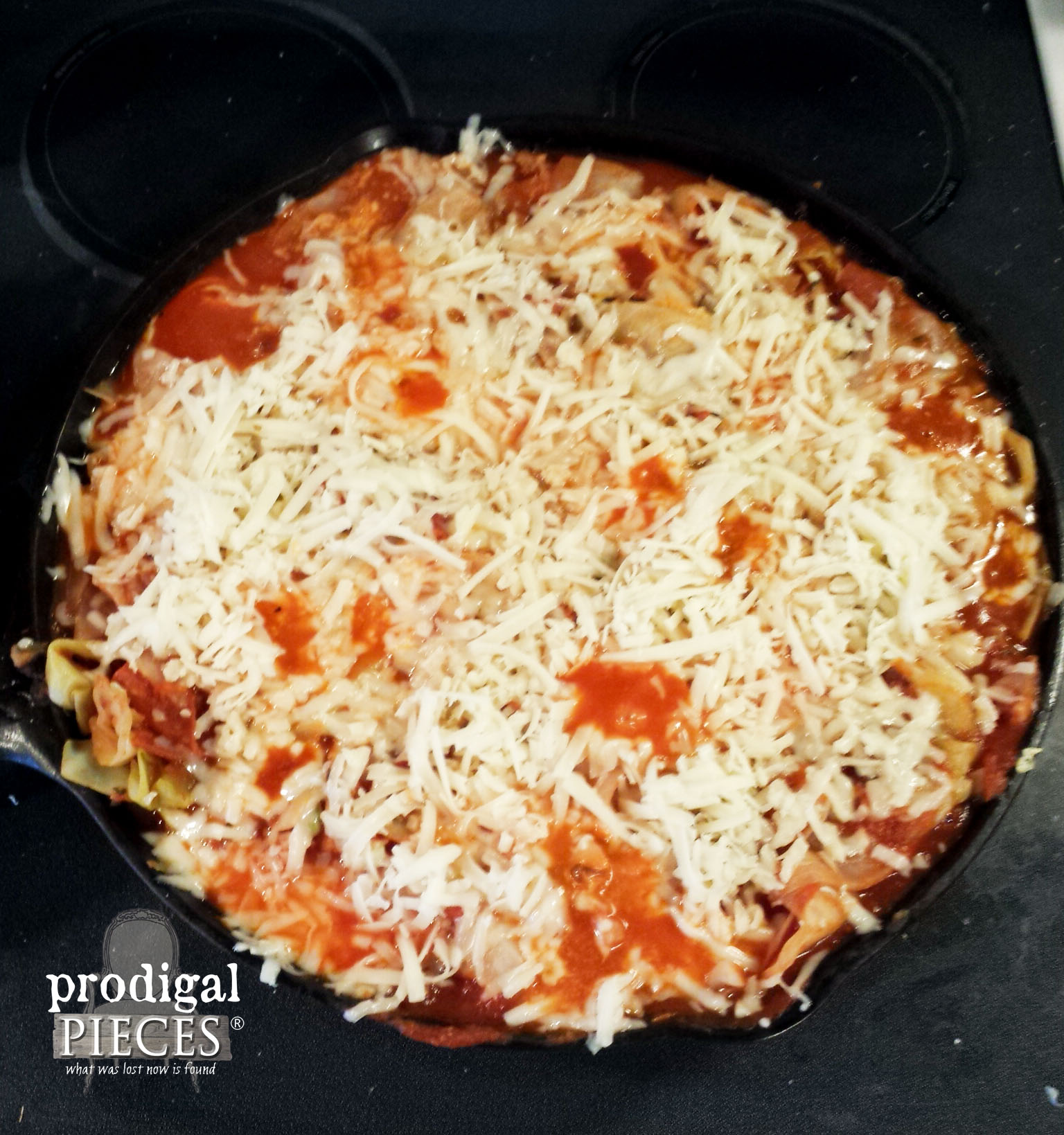 Topping Cabbage Skillet Pizza with Cheese | Prodigal Pieces | www.prodigalpieces.com