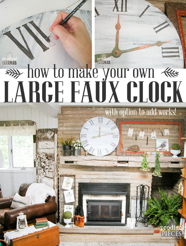 How to Make a Large Faux Clock for less than $10 for a Rustic Farmhouse Style by Prodigal Pieces | www.prodigalpieces.com