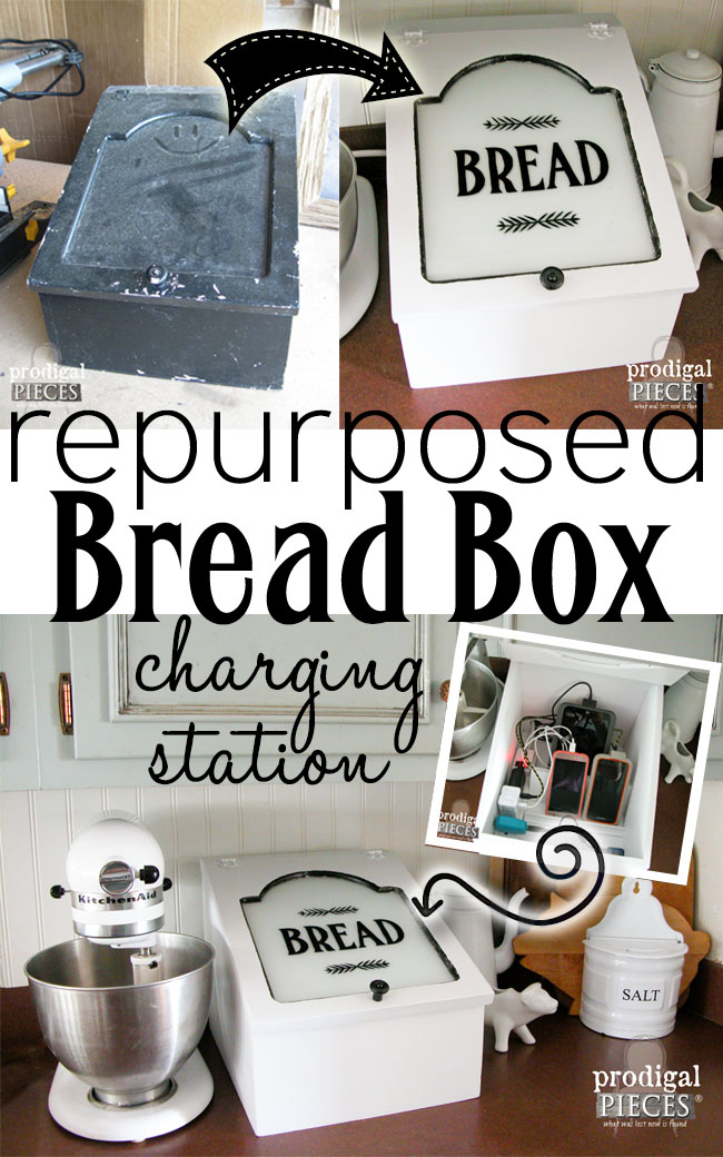 Farmhouse Style Repurposed Bread Box turned Charging Station by Prodigal Pieces | prodigalpieces.com