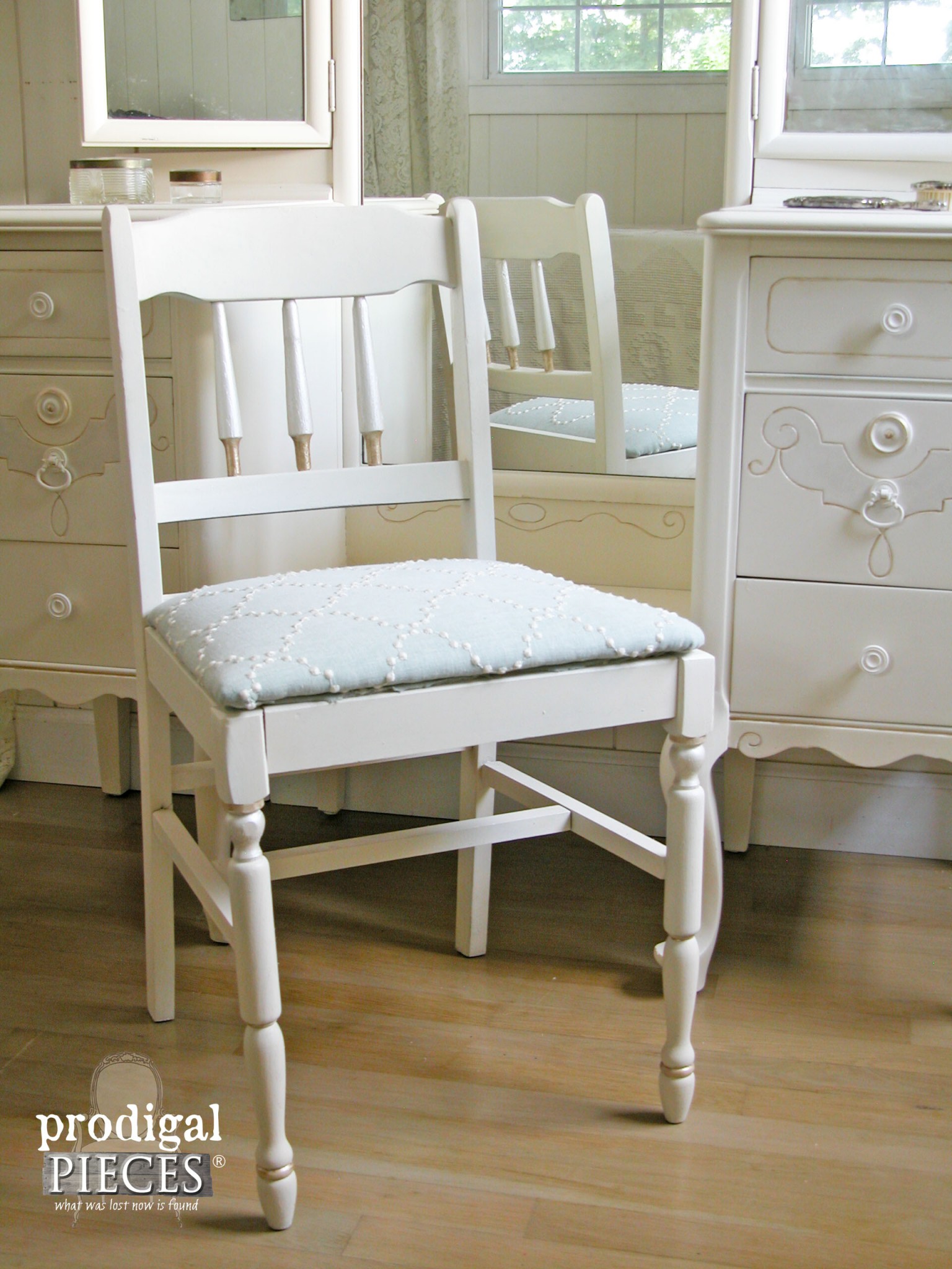 Antique Chair Paired with Queen Anne Dressing Table for Custom Furniture Finish by Prodigal Pieces | www.prodigalpieces.com