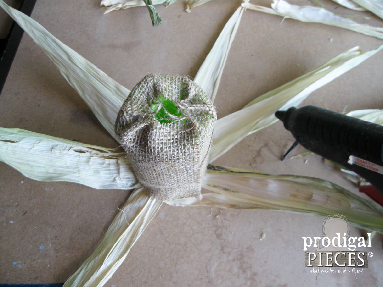 Adding Dried Corn Husk to DIY Pumpkin | Prodigal Pieces | www.prodigalpieces.com