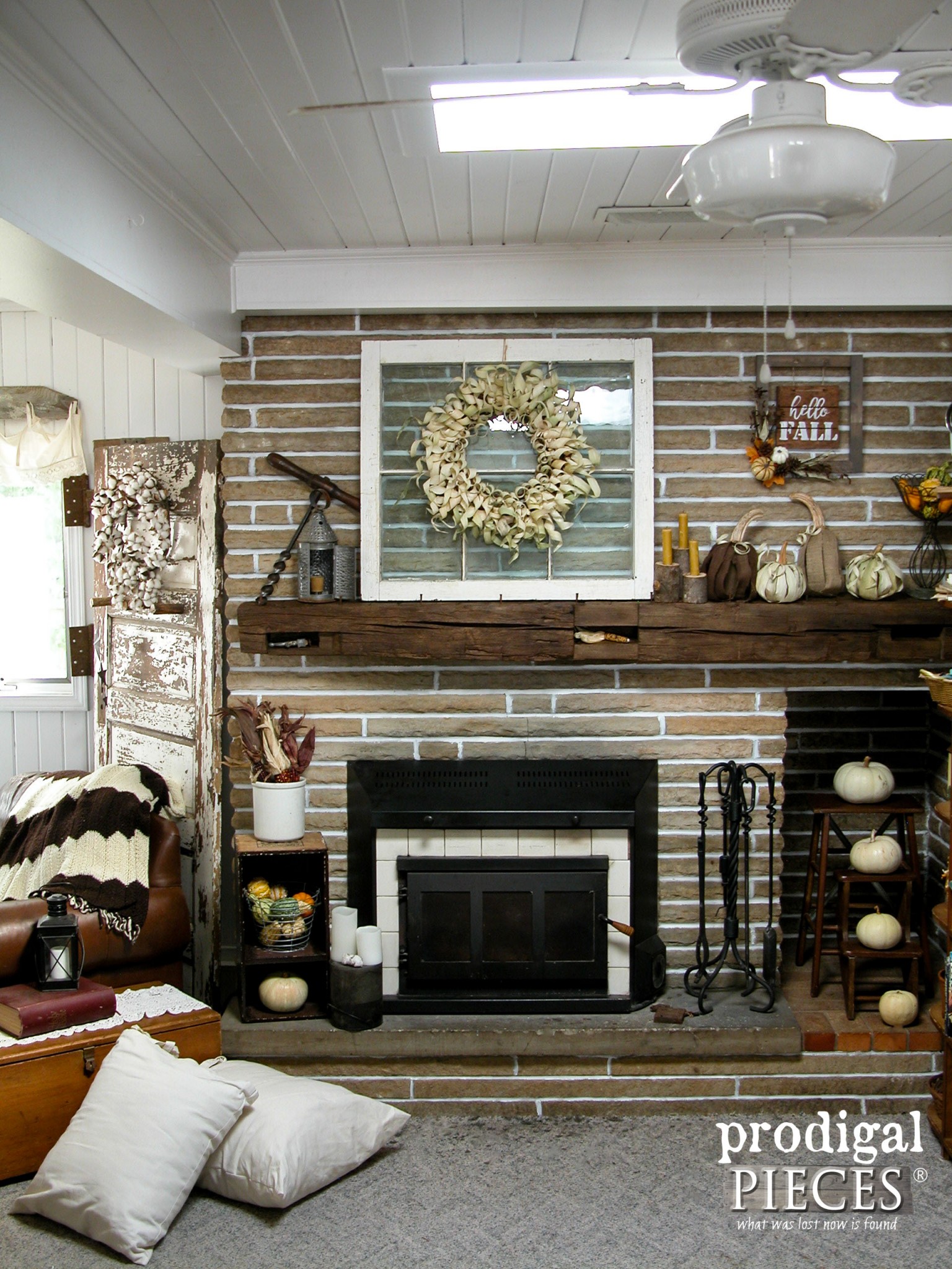 Farmhouse Style Fall Fireplace Mantel Decor by Prodigal Pieces | www.prodigalpieces.com