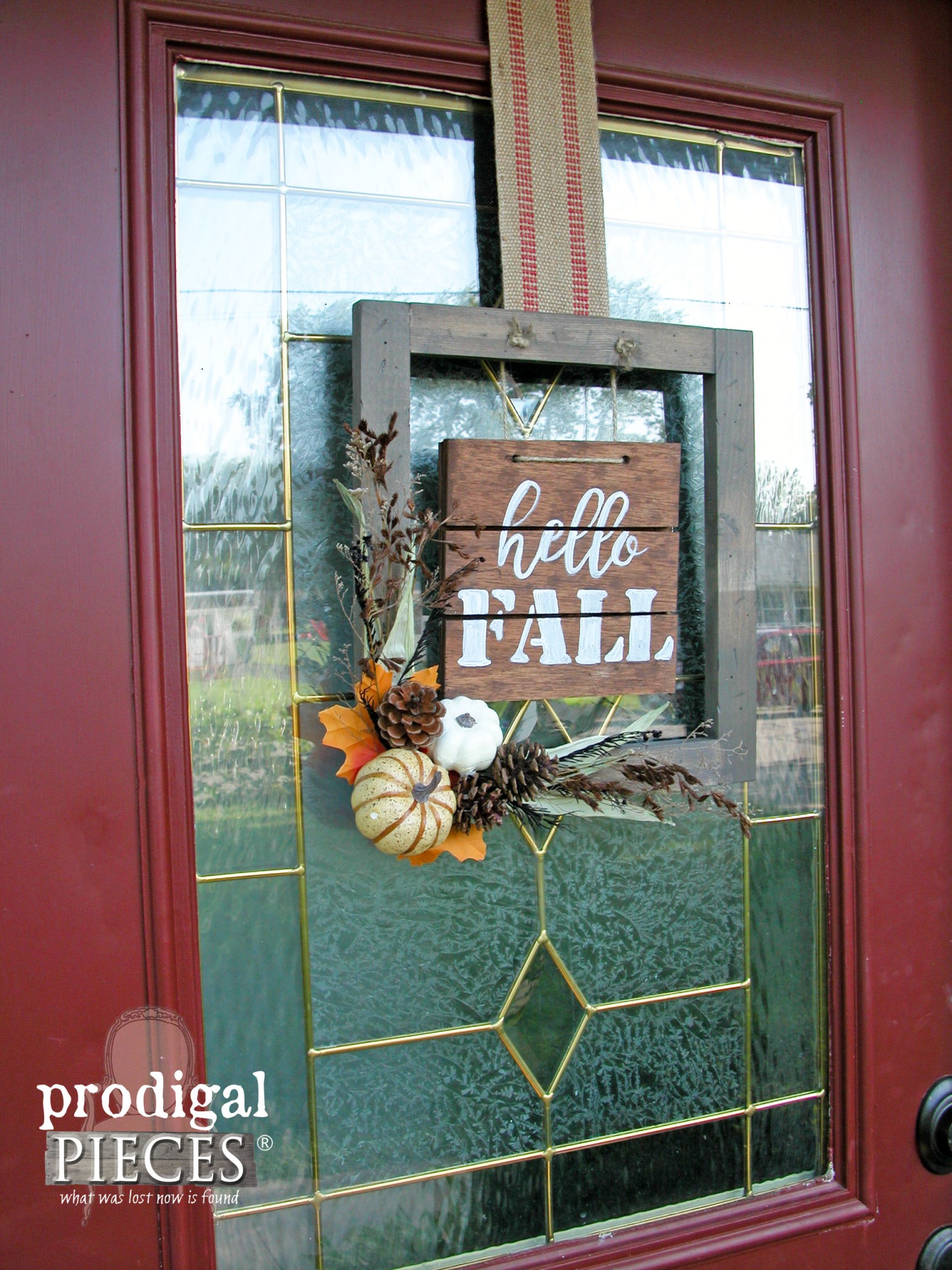 Hello Fall on Front Door | DIY Tutorial by Prodigal Pieces | www.prodigalpieces.com