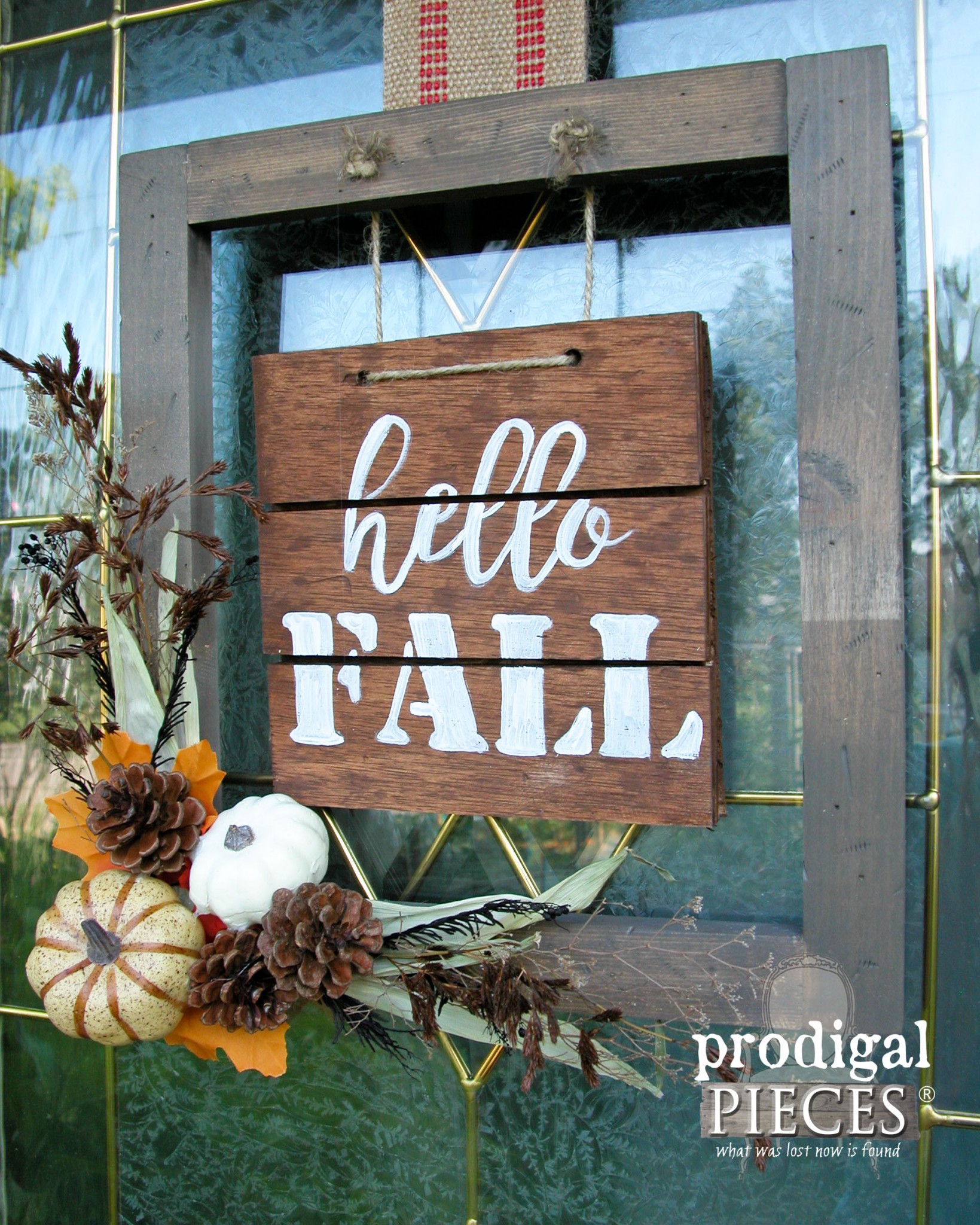Side View of Hello Fall Sign on Front Door | DIY Tutorial by Prodigal Pieces | www.prodigalpieces.com