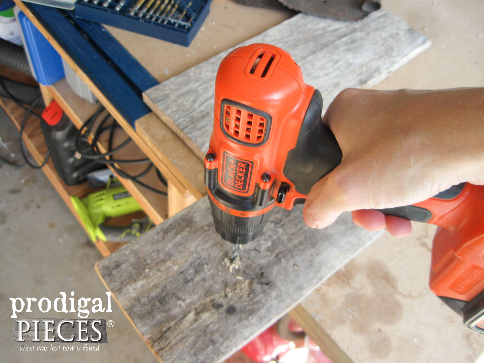 Drilling Reclaimed Wood for Repurposed Candle Sconces | Prodigal Pieces | www.prodigalpieces.com