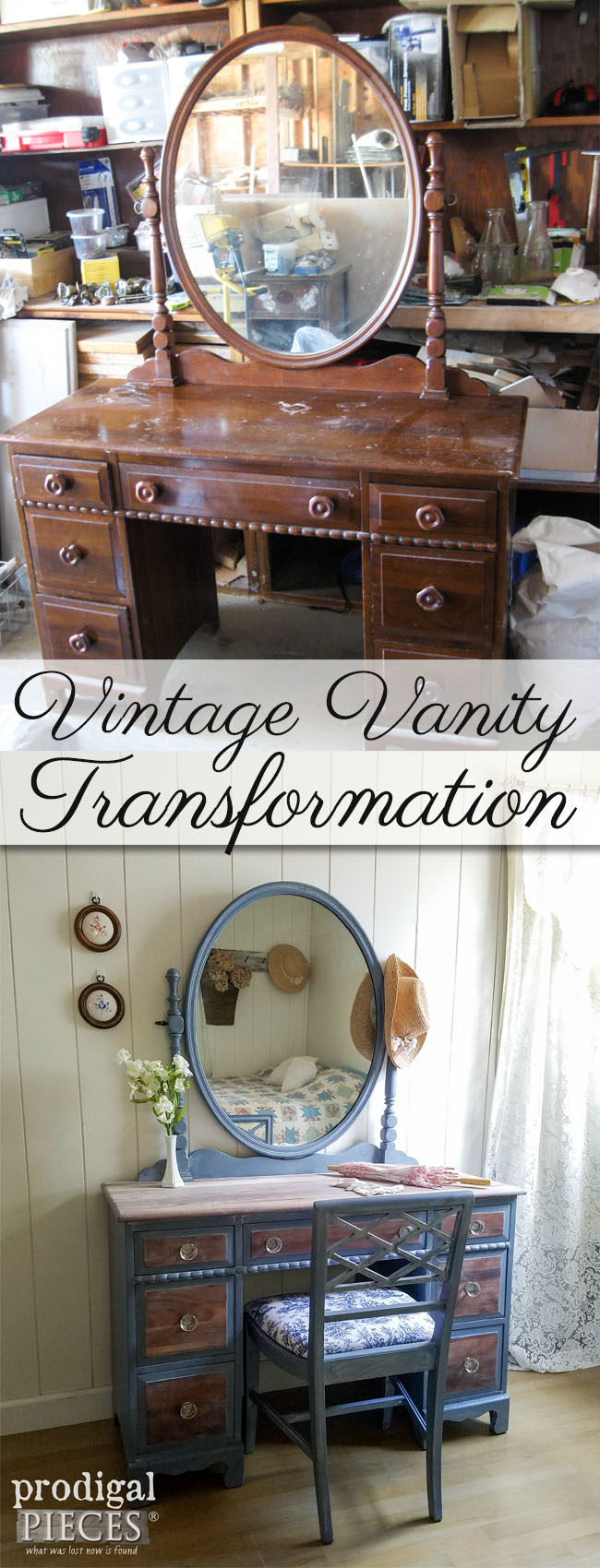 Vintage Kroehler Vanity Gets French Country Cottage Makeover by Prodigal Pieces | prodigalpieces.com