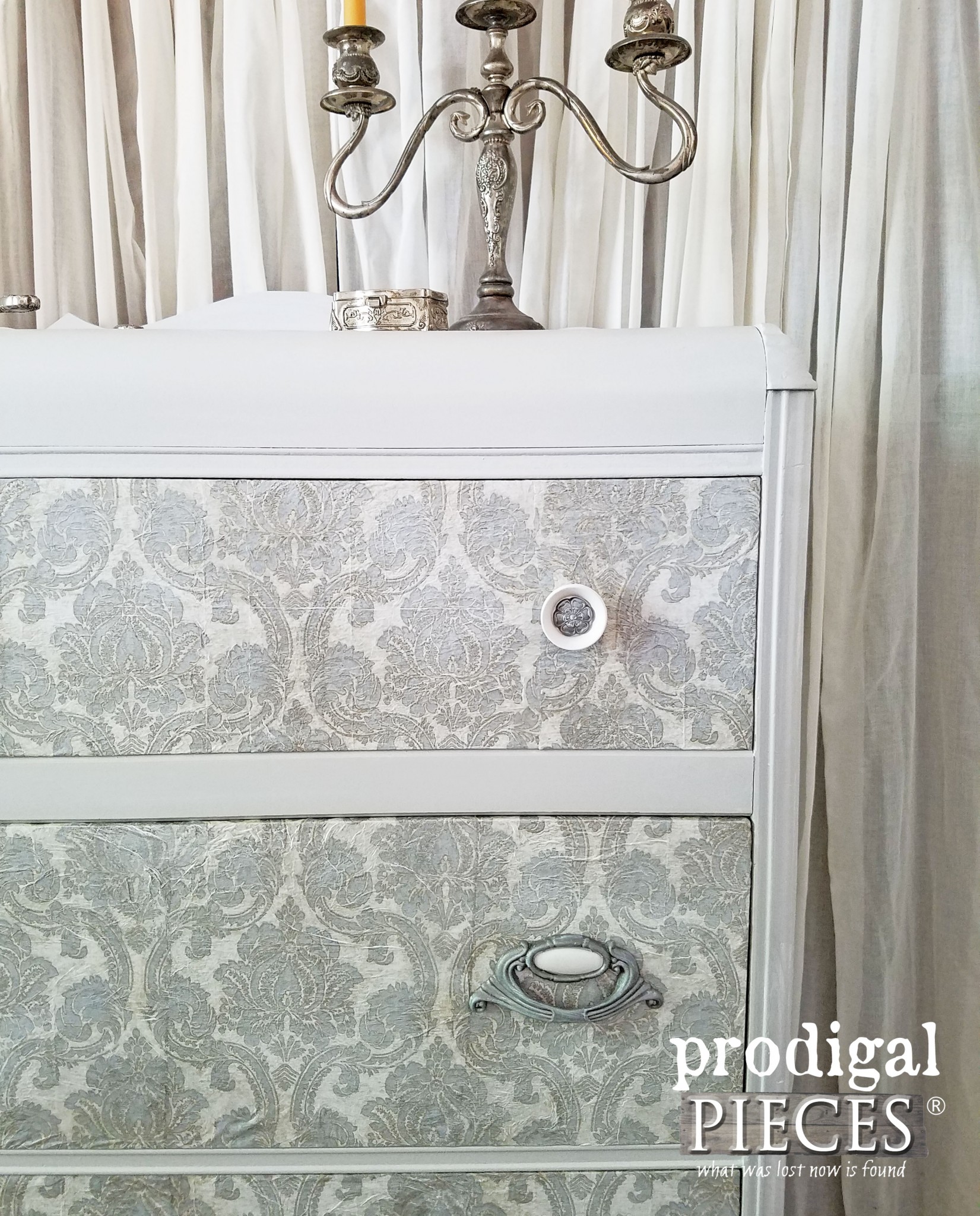 Decoupage Furniture Drawer Fronts on Art Deco Waterfall Chest by Prodigal Pieces | www.prodigalpieces.com