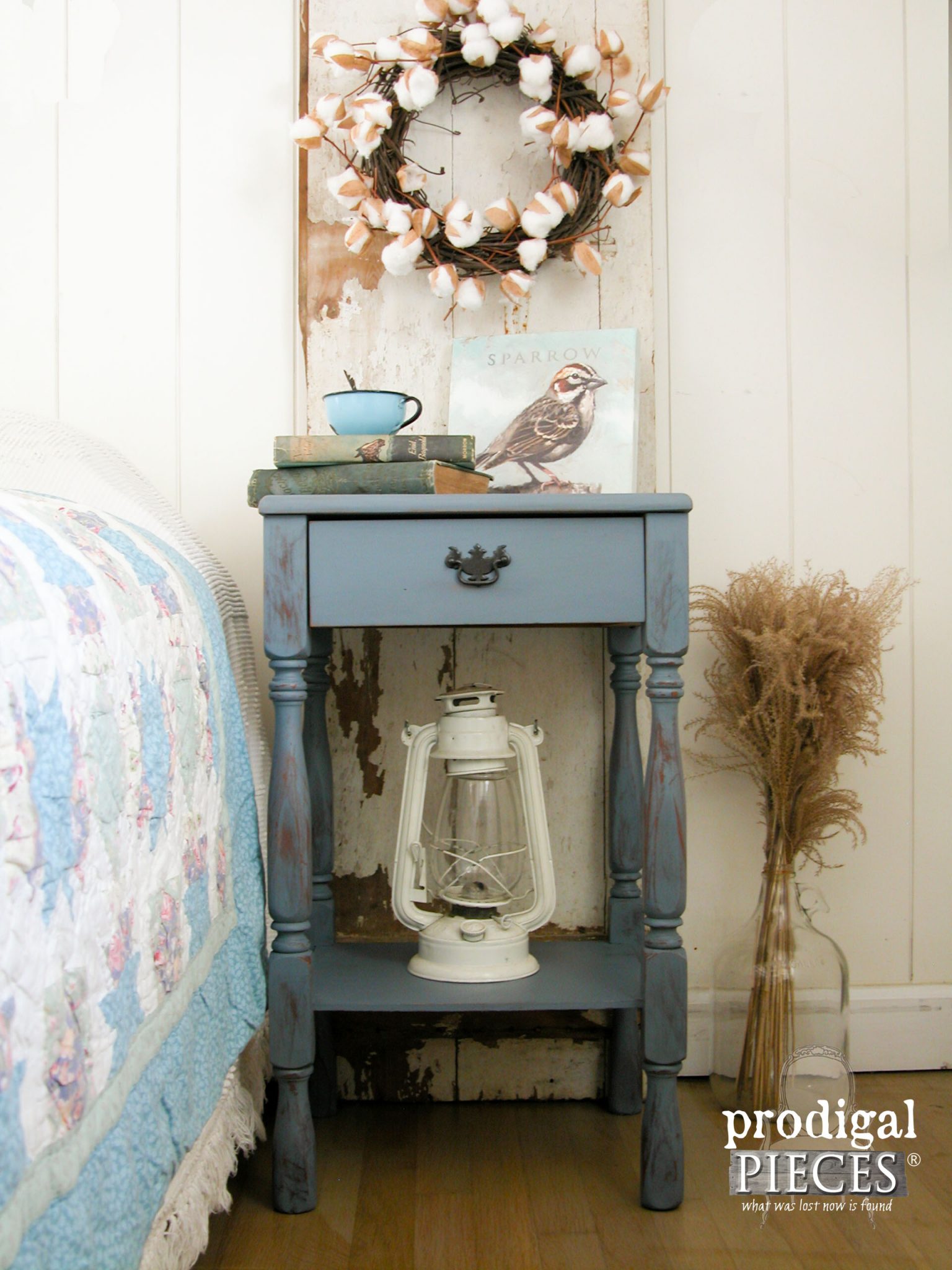 Rustic Farmhouse Country Blue Side Table by Prodigal Pieces | prodigalpieces.com