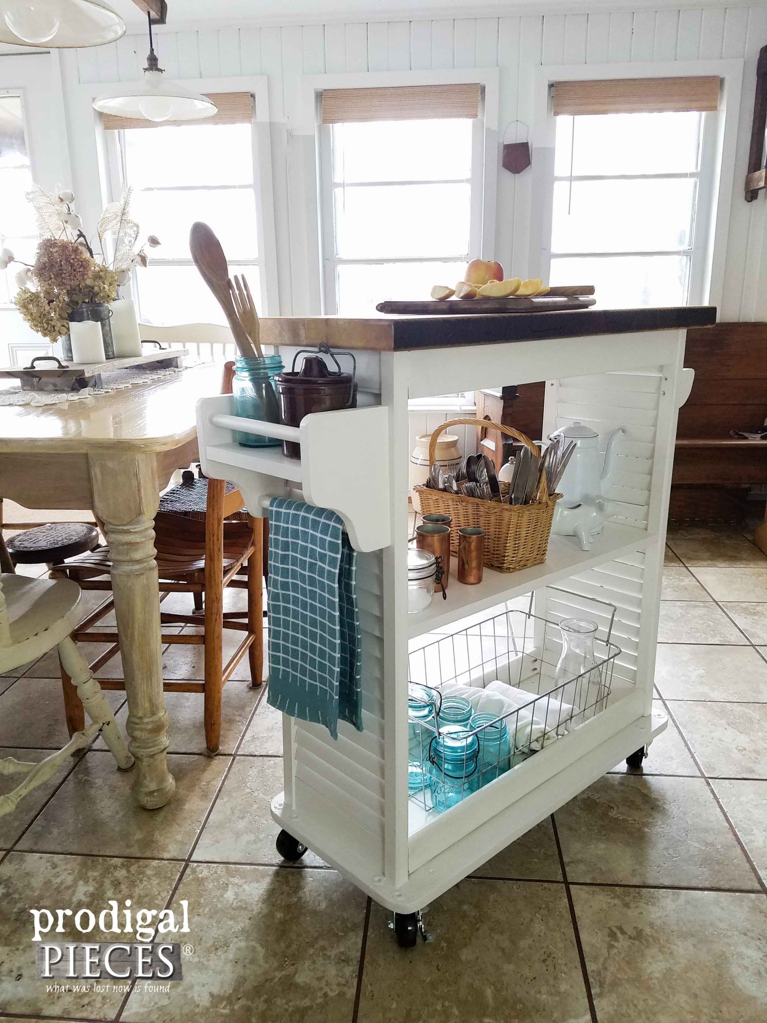 Kitchen Island Cart with Accessory Holders ~ Upcycled Fun by Prodigal Pieces | prodigalpieces.com