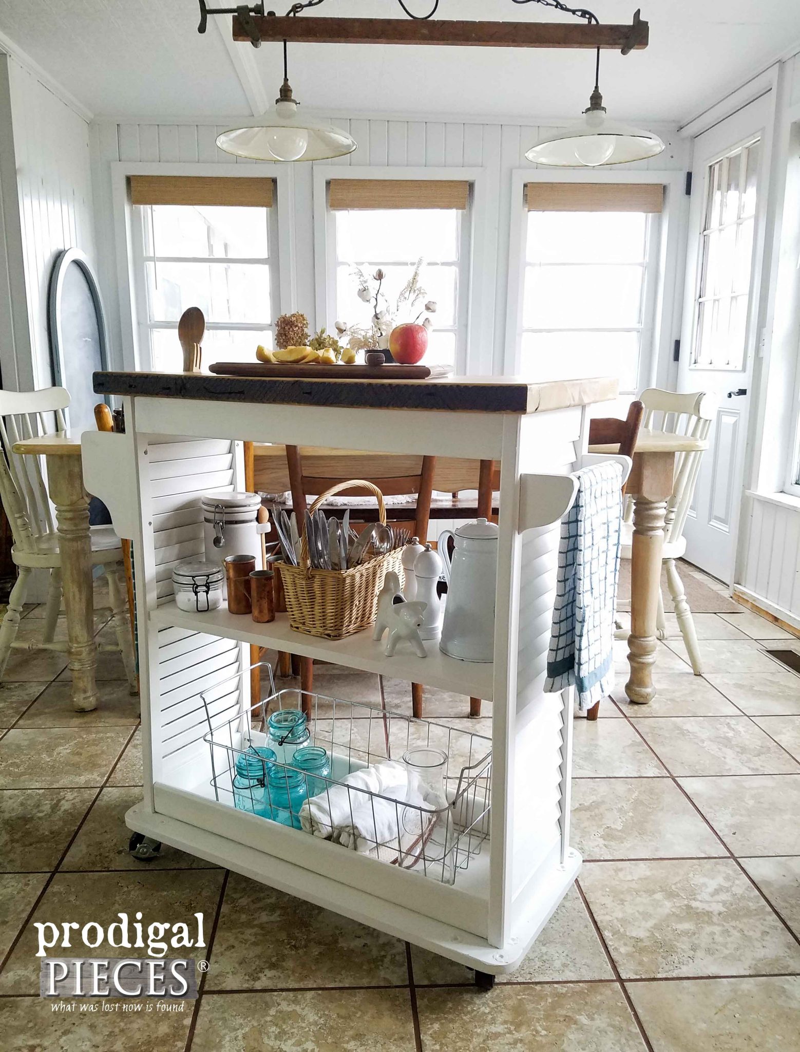 Towel Bars and Ample Storage Featured on this Upcycled Kitchen Island Cart by Prodigal Pieces | prodigalpieces.com