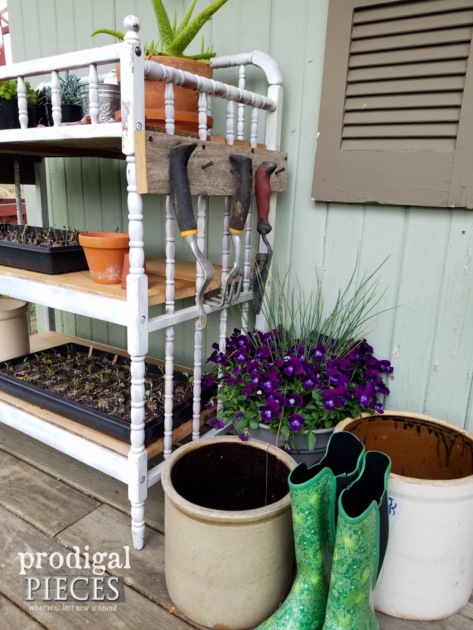 Tool Rack on Repurposed Potting Bench by Prodigal Pieces | prodigalpieces.com