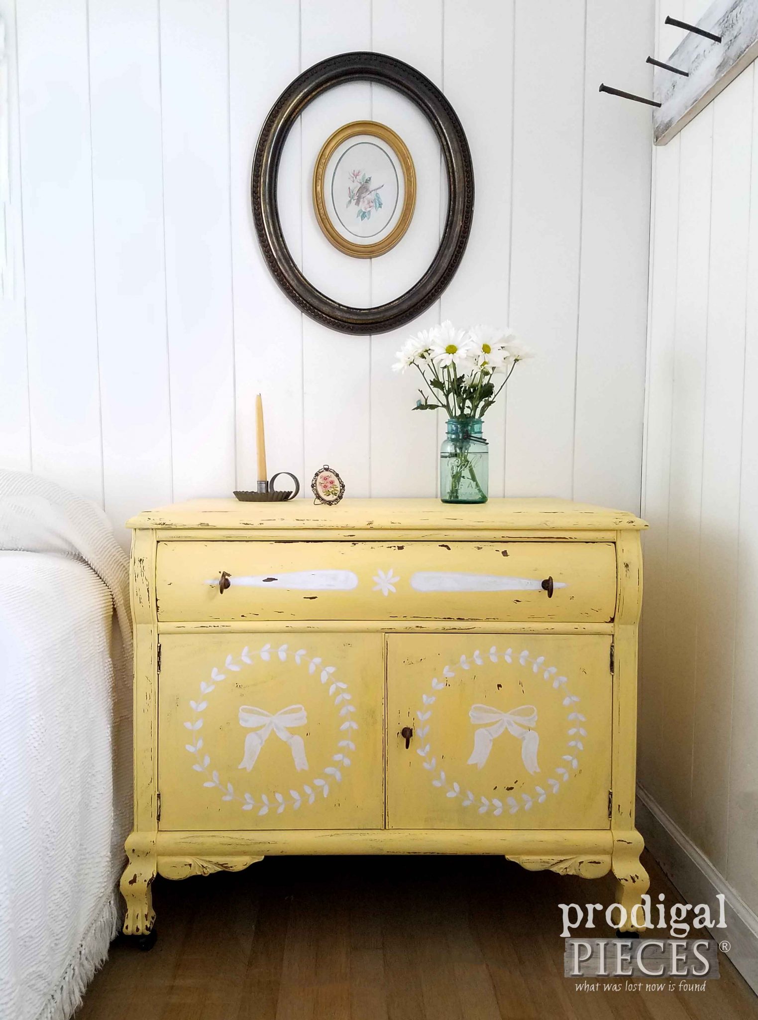 Rustic Yellow Chest with Hand-Painted Designs by Larissa of Prodigal Pieces | prodigalpieces.com