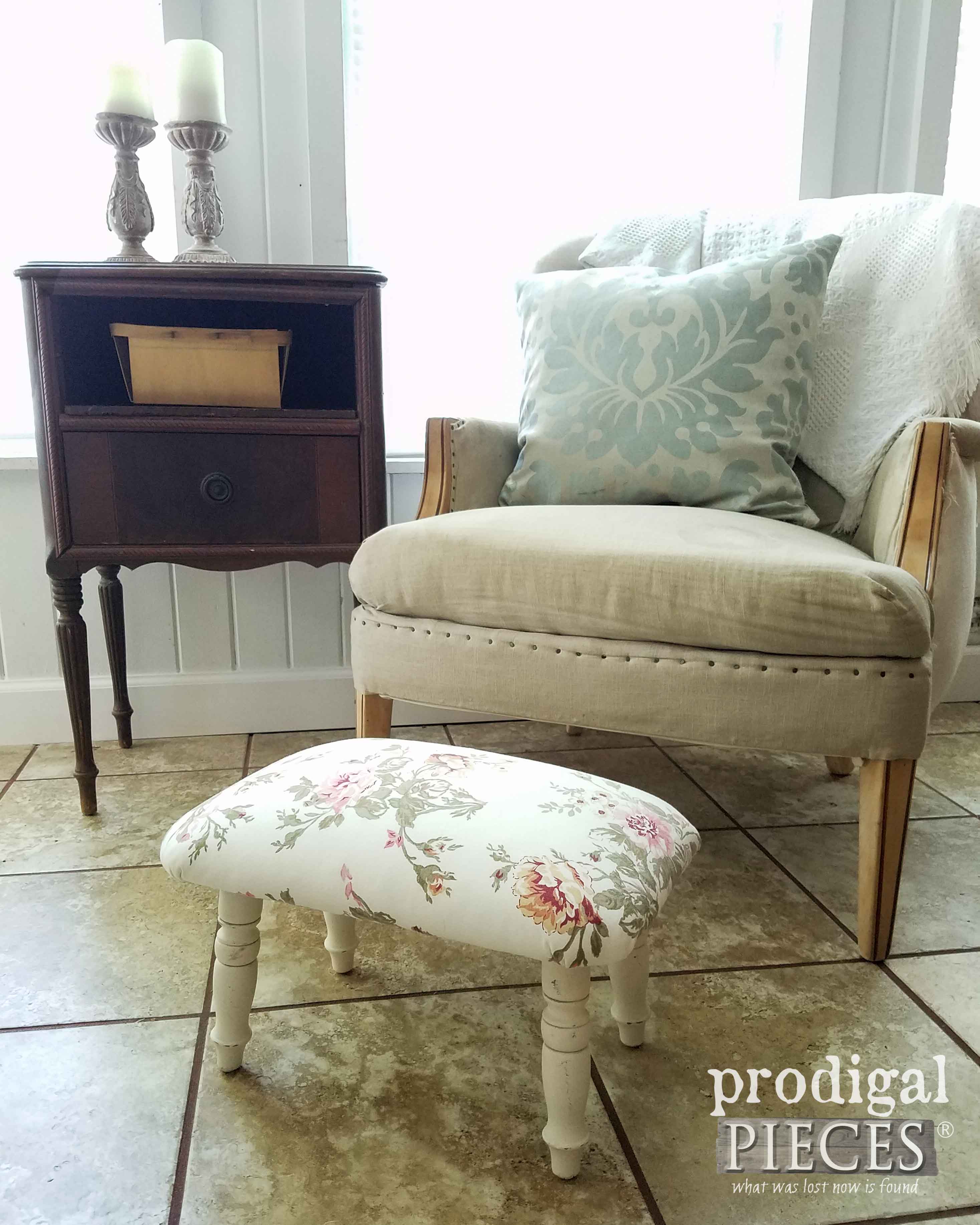 Shabby Chic Footstool Makeover by Prodigal Pieces with DIY steps at prodigalpieces.com