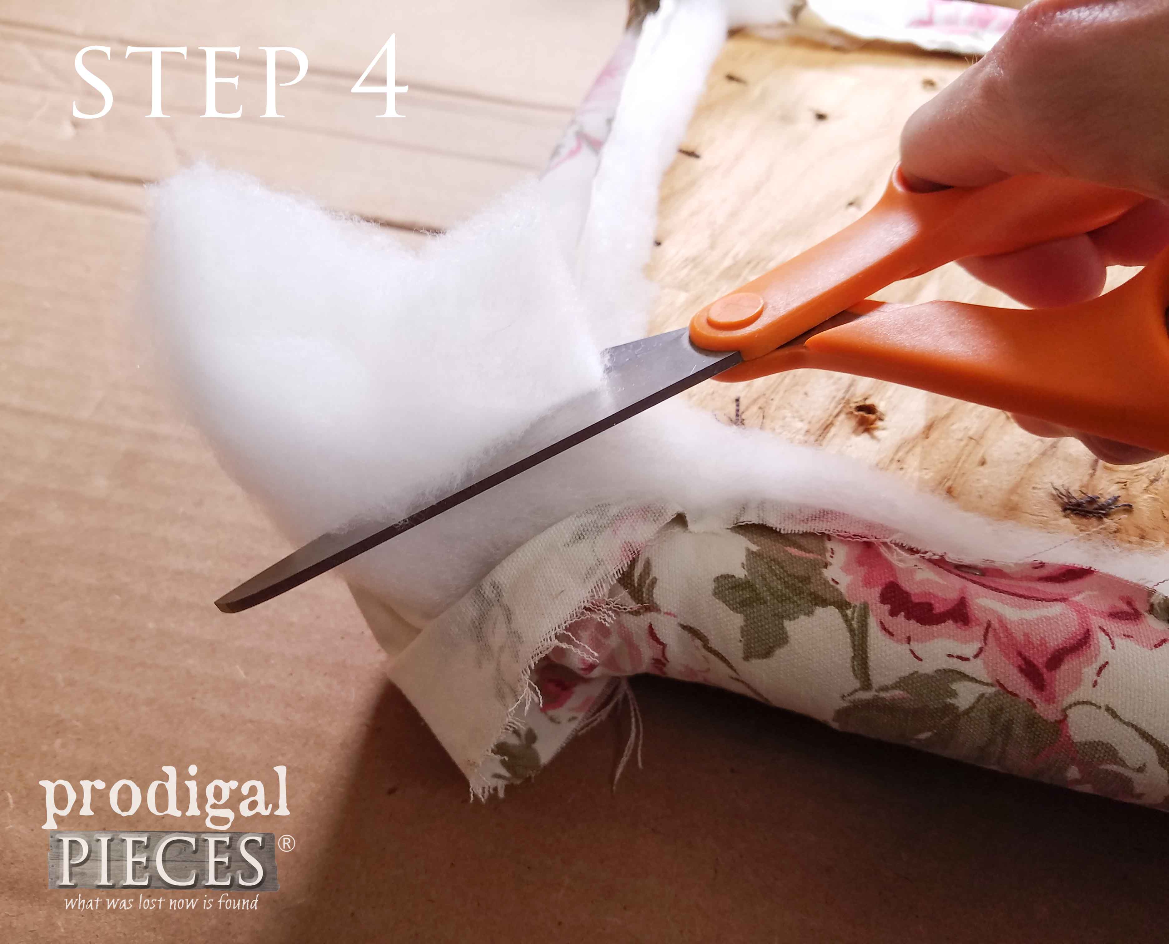 Step 4 of Upholstering Footstool - Cutting Batting | prodigalpieces.com