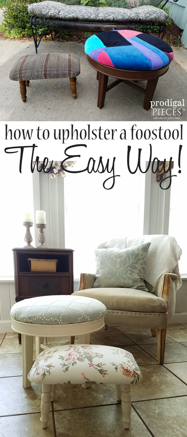 How to Upholster a Footstool the EASY way with step-by-step tutorial by Prodigal Pieces | prodigalpieces.com