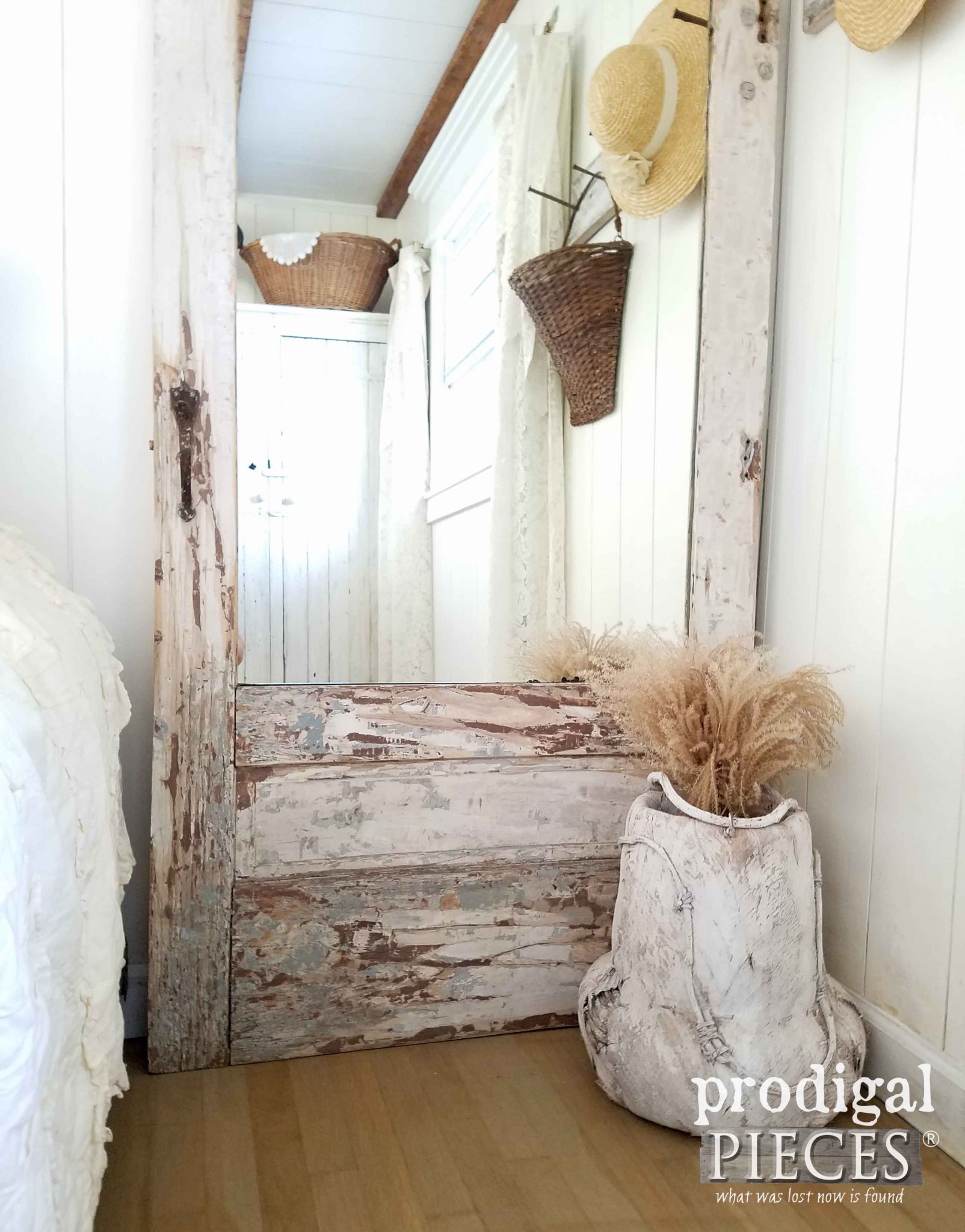 Layers of Paint with Time-Worn Texture on Repurposed Door Mirror by Prodigal Pieces | prodigalpieces.com