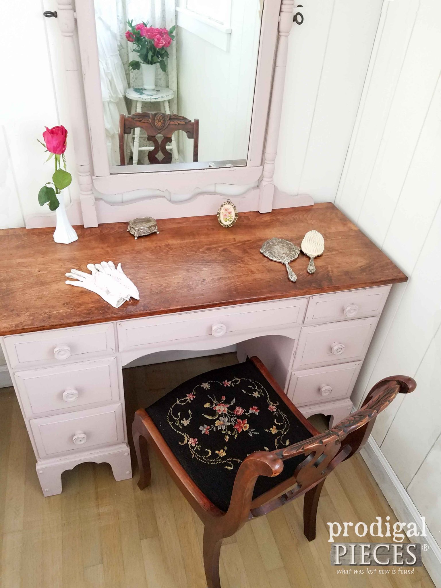 Vintage Vanity with Paint & Stain Combination by Prodigal Pieces | prodigalpieces.com