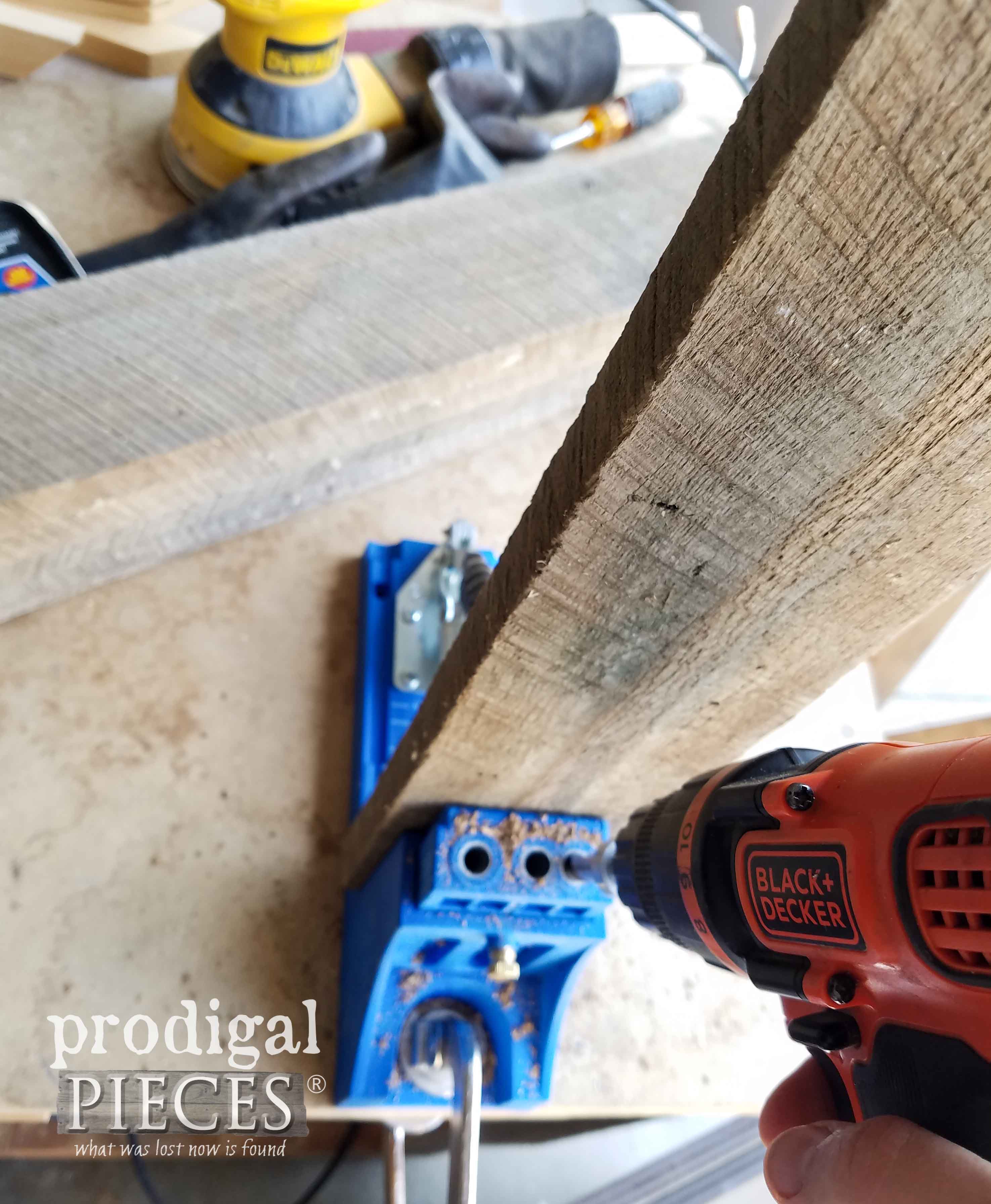 Using Kreg Jig to Make Pocket Hole Screws in Reclaimed Oak | Prodigal Pieces | prodigalpieces.com