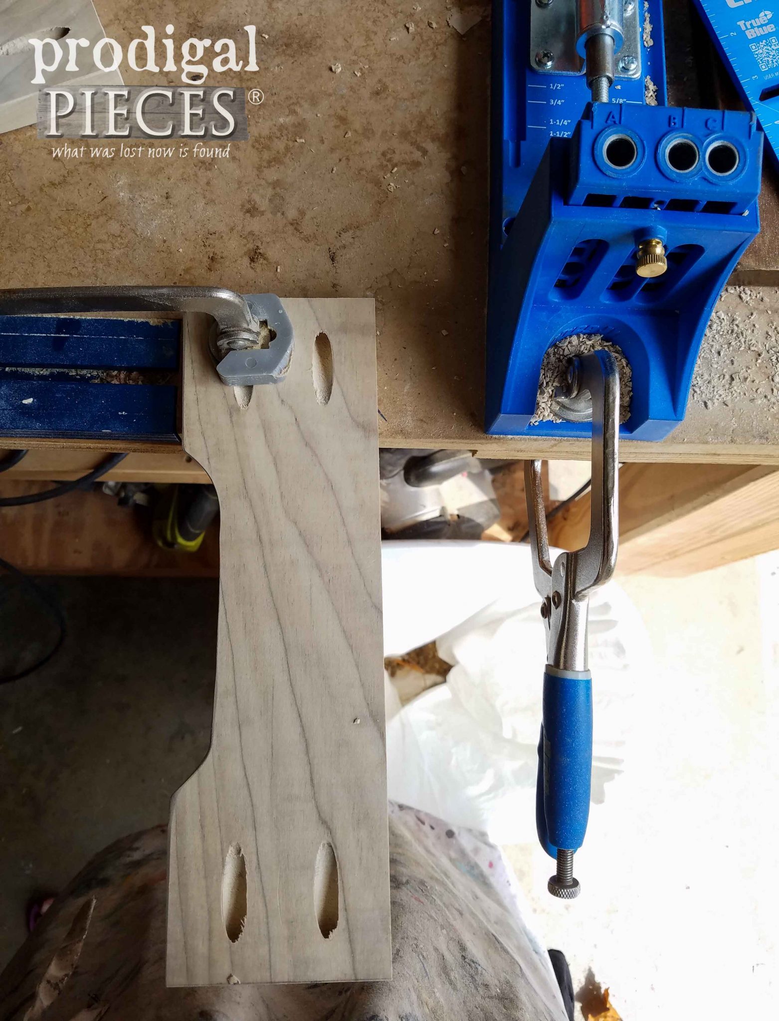 Kreg JIg Pocket Holes and Clamp Trak for Woodworking Repurposed Piano Bench Prodigal Pieces | prodigalpieces.com