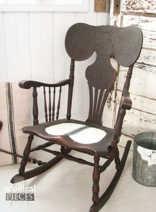 Grain Sack Farmhouse Antique Rocking Chair by Larissa of Prodigal Pieces | prodigalpieces.com #prodigalpieces