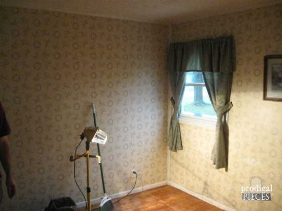 Dark Corner of Farmhouse Master Bedroom Before | prodigalpieces.com