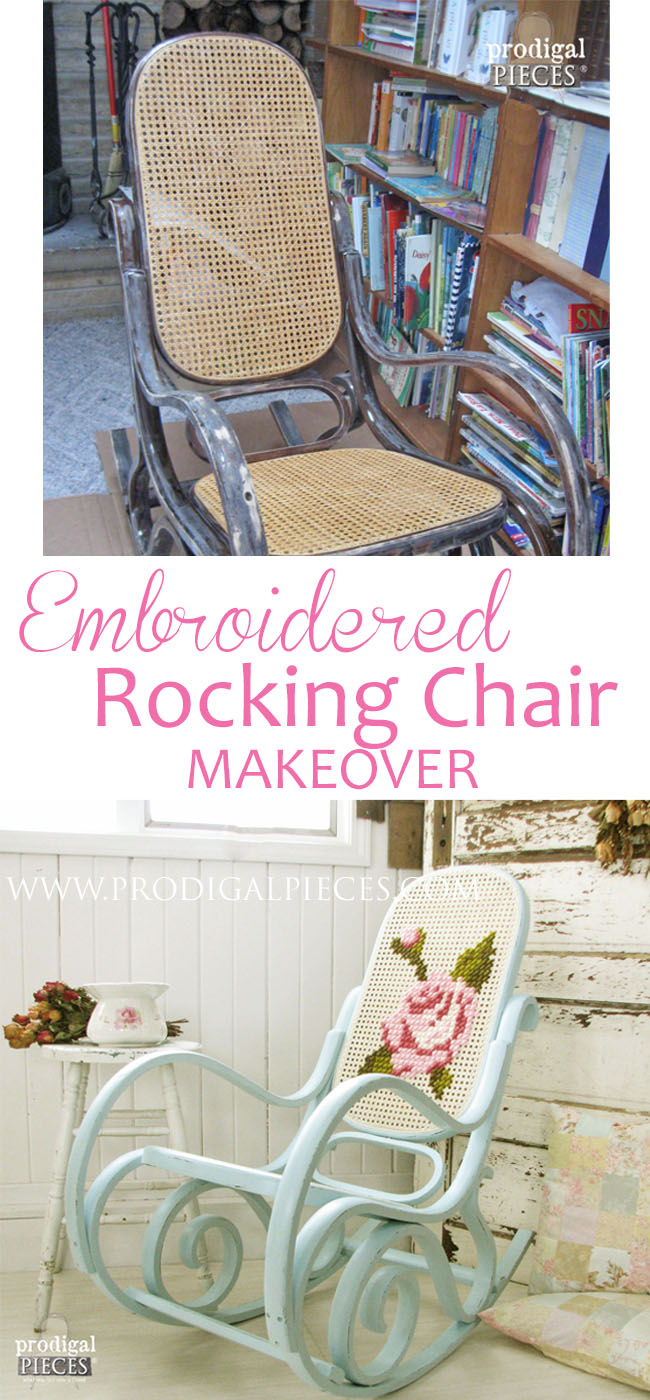 Outdated Bentwood Rocking Chair Gets Embroidered Makeover by Prodigal Pieces | www.prodigalpieces.com