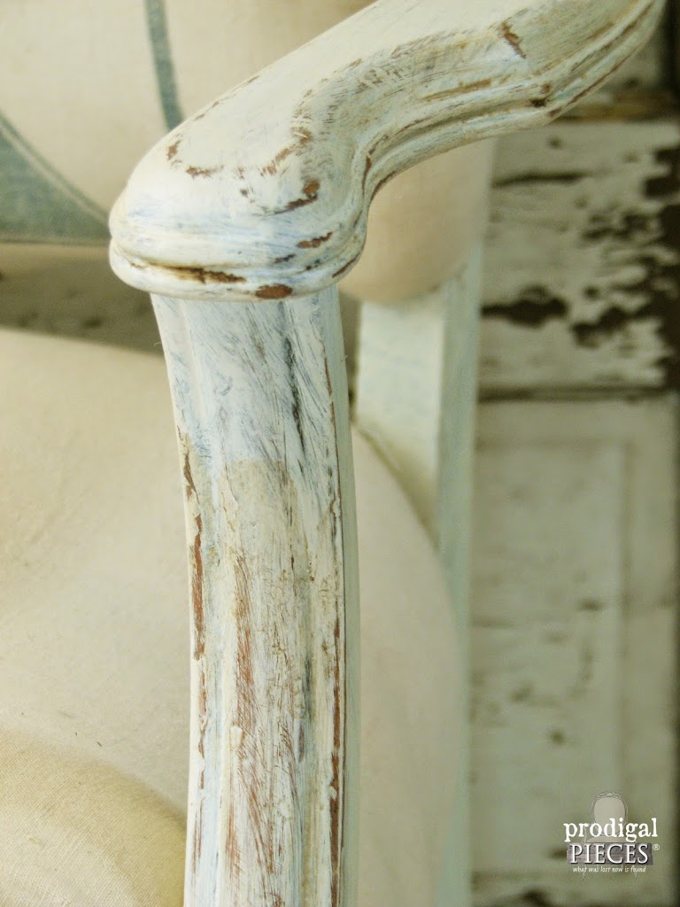 Distressed White Chair Arm | prodigalpieces.com #prodigalpieces