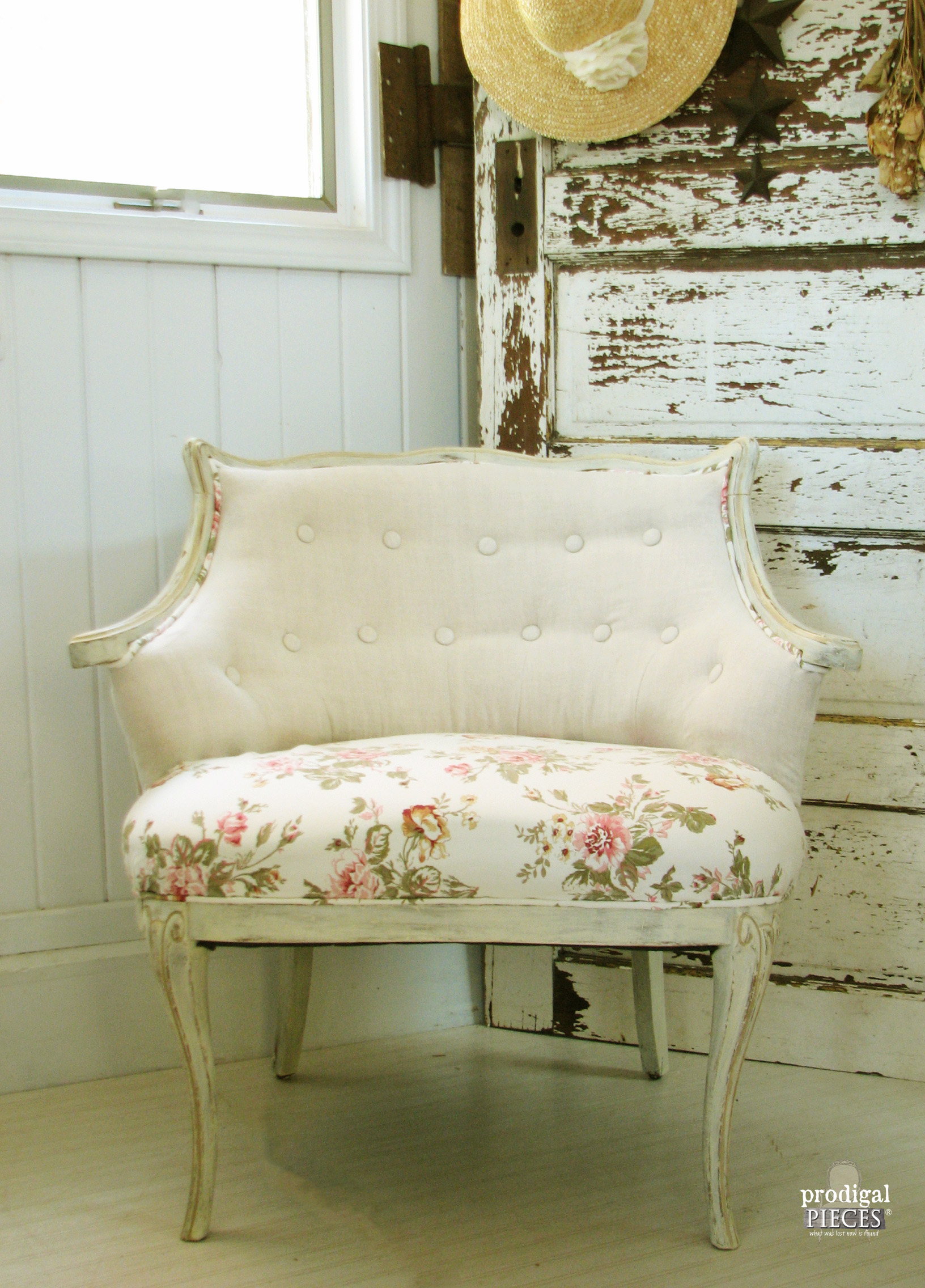 Vintage Tufted Chair with Awfully Itchy Fabric Gets Shabby Chic Makeover by Prodigal Pieces www.prodigalpieces.com #prodigalpieces