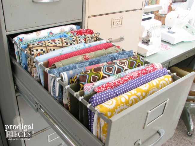 Repurposed Industrial Style Sewing Fabric Storage by Prodigal Pieces www.prodigalpieces.com #prodigalpieces
