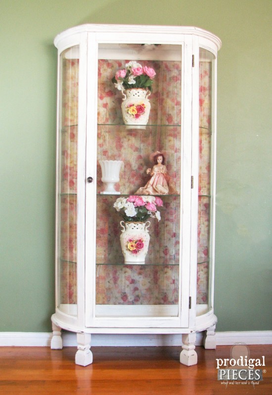 Vintage Curio Cabinet with Tissue Paper Decoupage by Prodigal Pieces | prodigalpieces.com #prodigalpieces