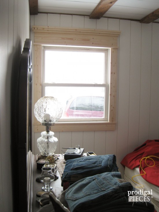 Raw Window Trim in Farmhouse Bedroom | prodigalpieces.com