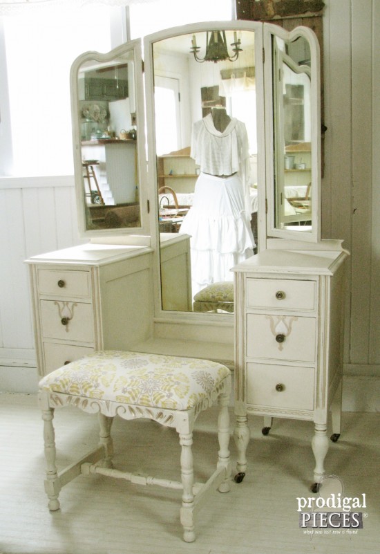 Trifold Vanity Transformation A, Antique Vanity With Mirror