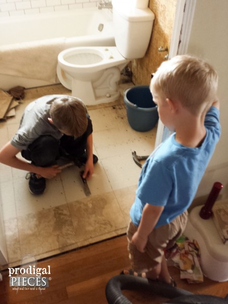 Kids Helping with Bathroom Remodel | Prodigal Pieces | www.prodigalpieces.com
