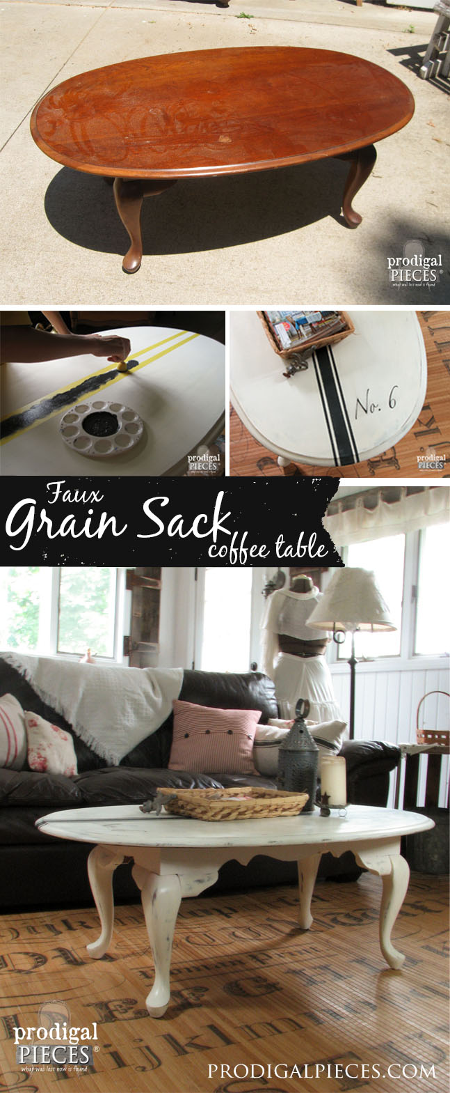 Create a Faux French Grain Sack Table with Tape and Paint - Let a teenager show you how! by Prodigal Pieces | prodigalpieces.com
