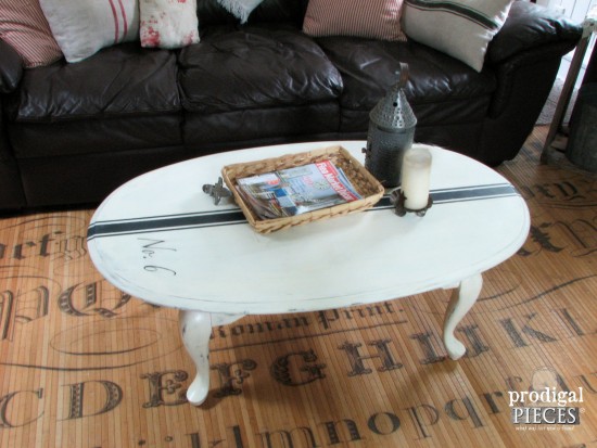 Vintage Coffee Table with Grain Sack Stripe by Prodigal Pieces | prodigalpieces.com