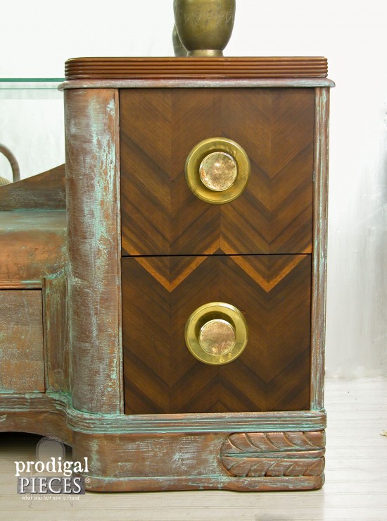 Chevron Wood Inlay on Art Deco Dressing Table | prodigalpieces.com