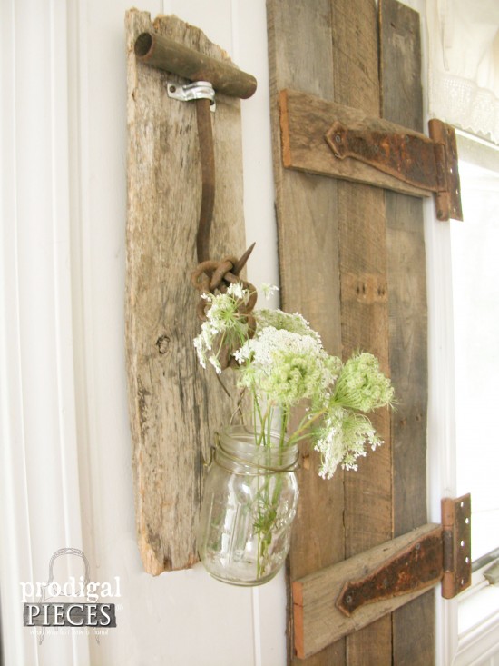 Rustic Farmhouse Tools Barn Wood Sconce by Larissa of Prodigal Pieces | prodigalpieces.com #prodigalpieces