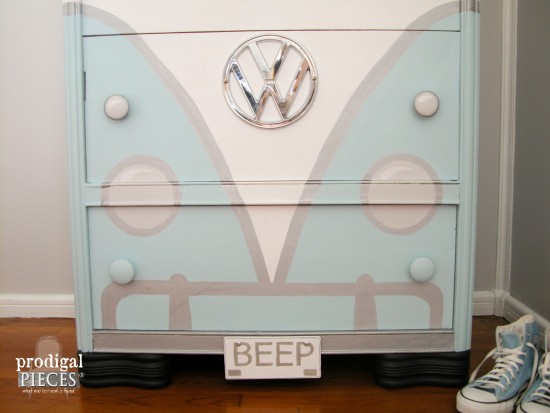 Bottom of Waterfall dresser turned Volkswagen Bus by Larissa of Prodigal Pieces | prodigalpieces.com #prodigalpieces #diy #art #furniture