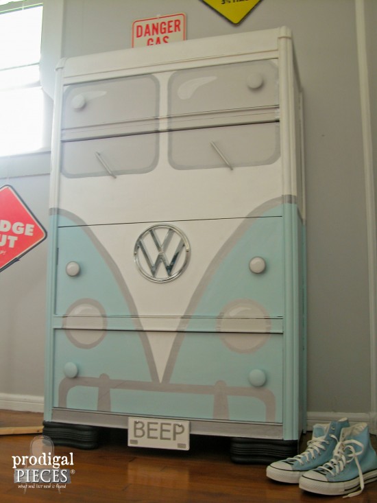 Hand-Painted Volkswagen Bus Chest of Drawers by Larissa of Prodigal Pieces | prodigalpieces.com #prodigalpieces #art #diy #furniture #vintage